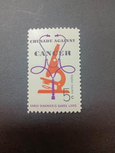 0拍押金0邮     美国上世纪60年代单枚套票 1965.4.1 ，防治癌症运动，纪念邮票，单枚成套，全新