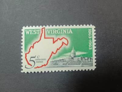 0拍押金0邮     美国上世纪60年代单枚套票 1963.6.20 ，西弗吉尼亚建州百年，纪念邮票，单枚成套，全新