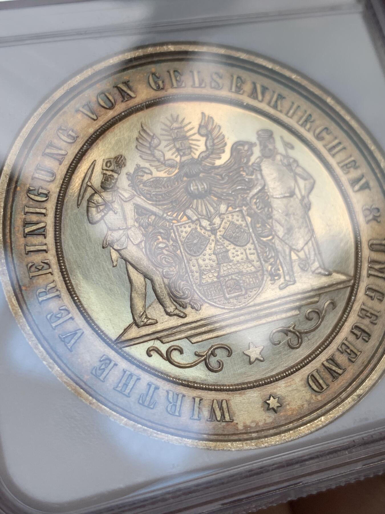 《竞宝斋》第377场 周日，周一 2场连拍 （全场包邮） NGC UNC 德国1900年盖尔森基兴采矿与金属加工协会纪念镀金银章