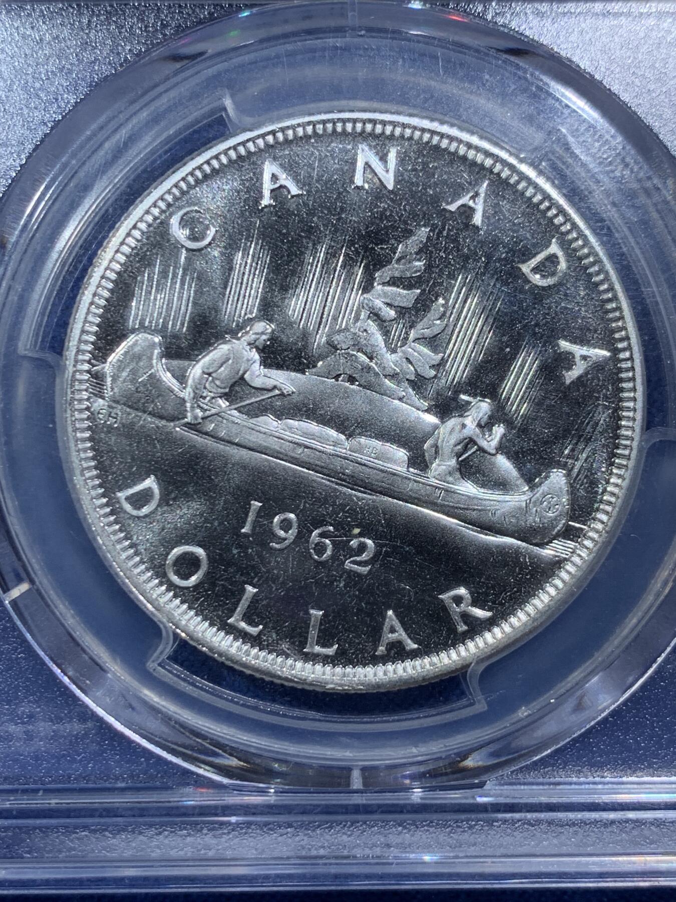 《竞宝斋》第377场 周日，周一 2场连拍 （全场包邮） PCGS PL66 加拿大1962年 1元类精致银币 经典划船