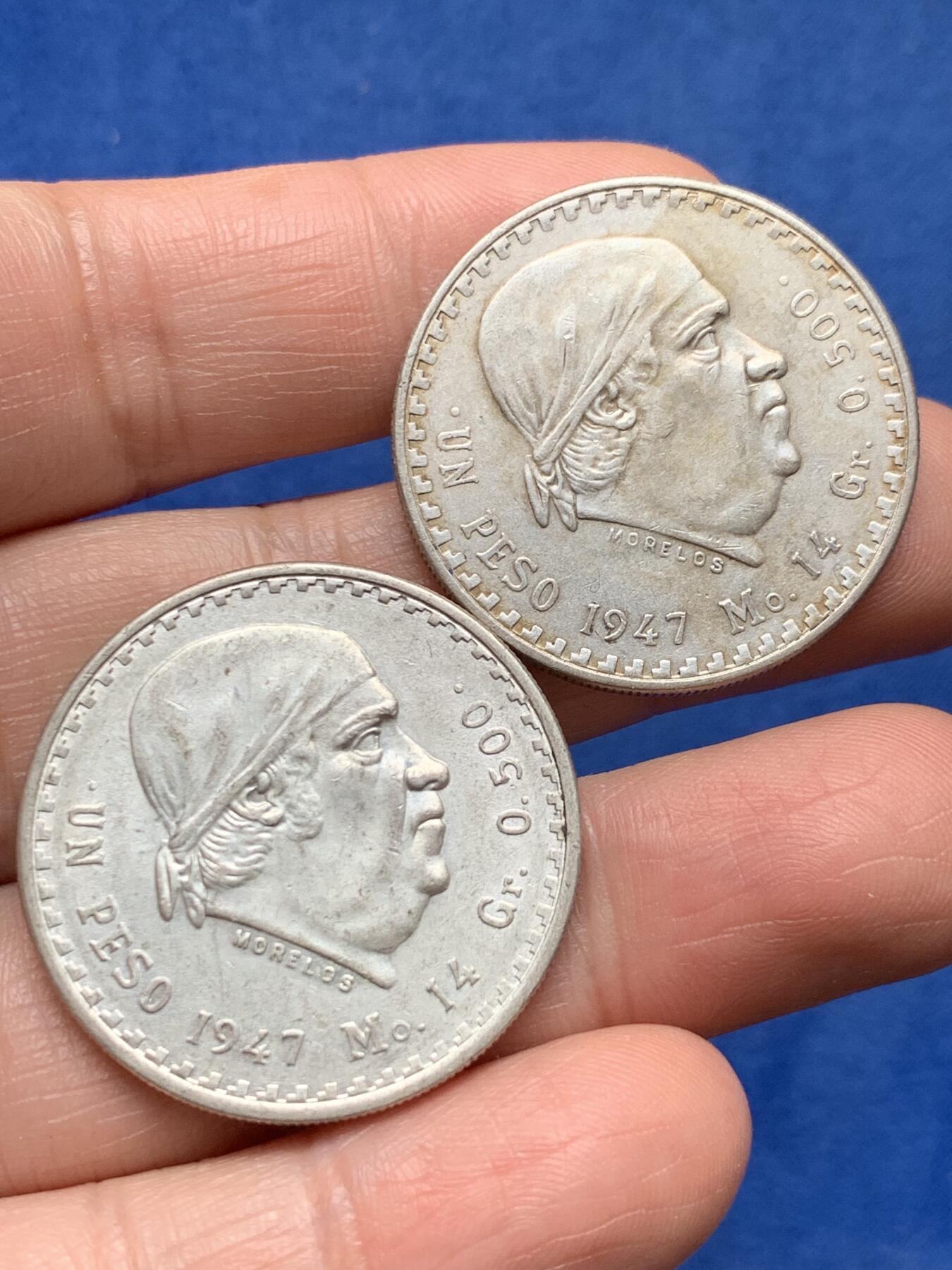《竞宝斋》第377场 周日，周一 2场连拍 （全场包邮） 两枚一组 墨西哥1947年1比索银币