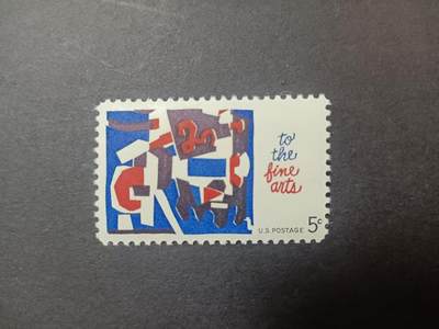 0拍押金0邮     美国上世纪60年代单枚套票 1964.12.2 ，斯图尔特﹒戴维斯设计的抽象美术作品，纪念邮票，单枚成套，全新