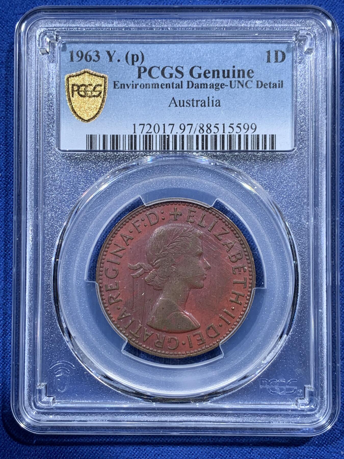 《竞宝斋》第377场 周日，周一 2场连拍 （全场包邮） 两枚一组 PCGS MS62BN/UNCD 澳大利亚1964半便士+1963一便士 袋鼠铜币 深打美品 严评状态