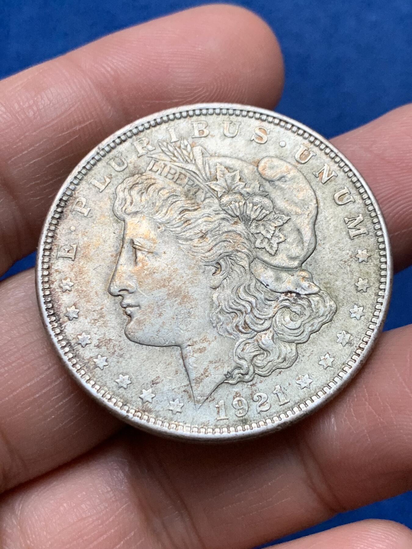 《竞宝斋》第377场 周日，周一 2场连拍 （全场包邮） 美国1921年摩根银币 原味包浆