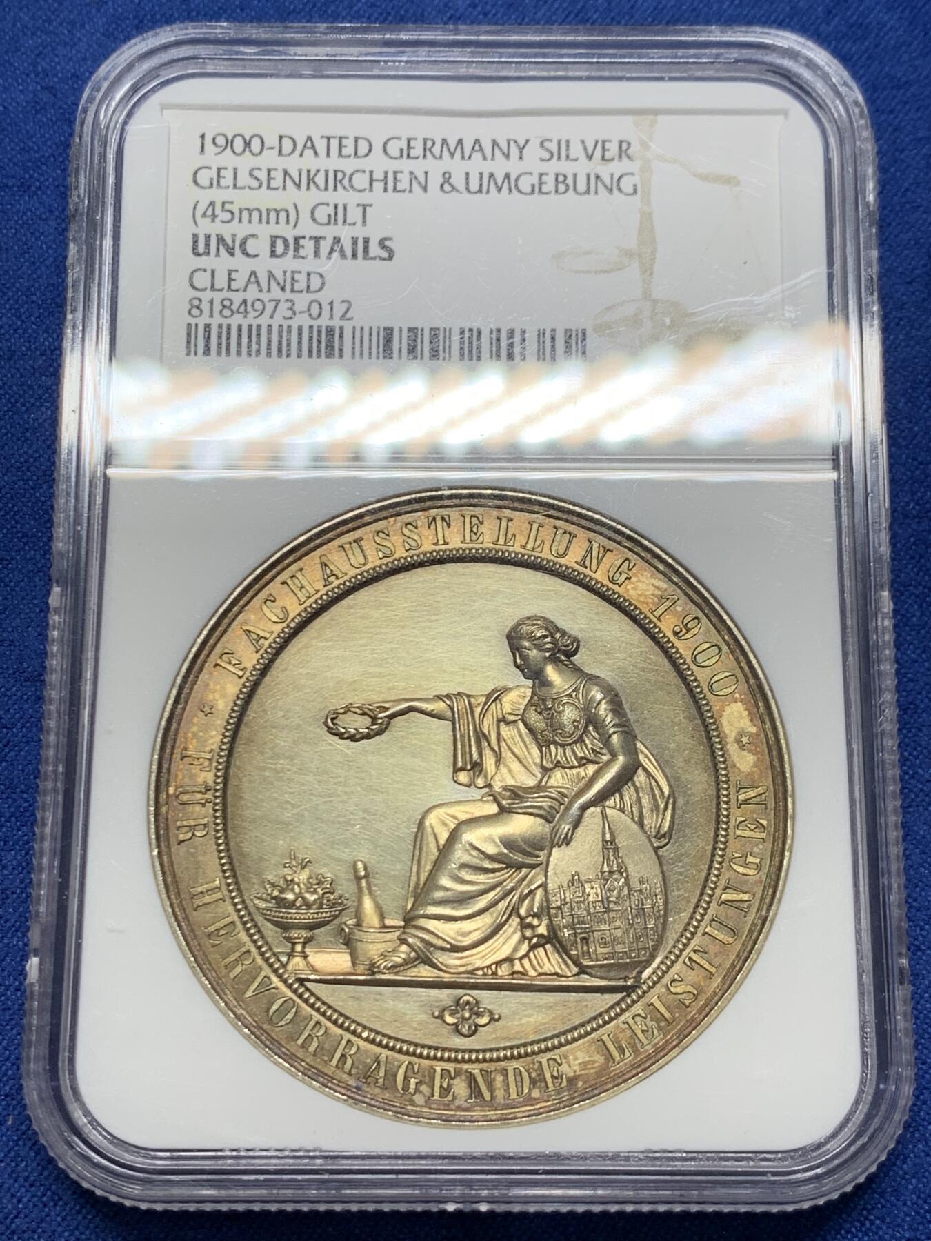 《竞宝斋》第377场 周日，周一 2场连拍 （全场包邮） NGC UNC 德国1900年盖尔森基兴采矿与金属加工协会纪念镀金银章