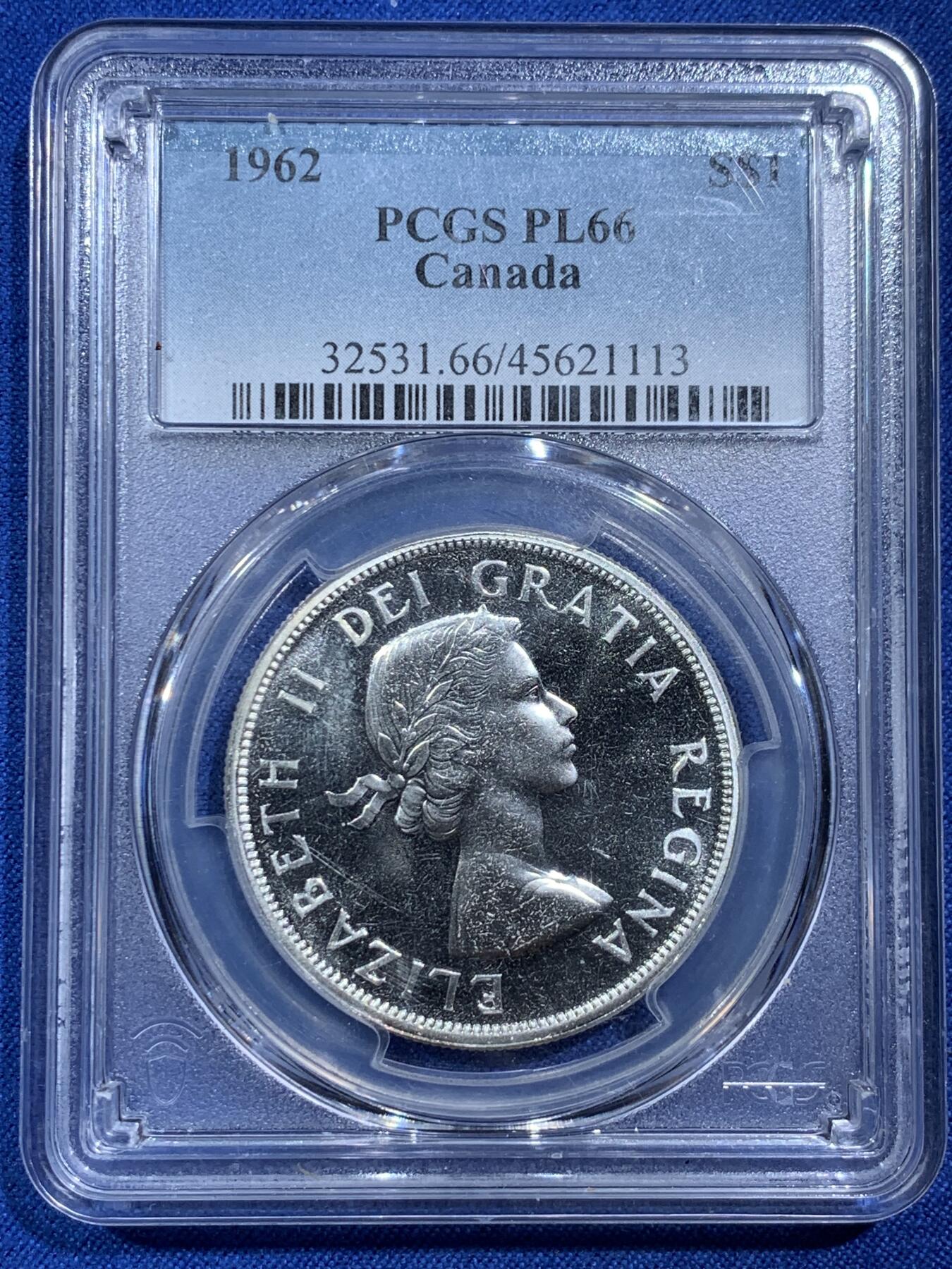 《竞宝斋》第377场 周日，周一 2场连拍 （全场包邮） PCGS PL66 加拿大1962年 1元类精致银币 经典划船