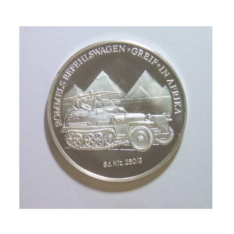 德国沙漠之狐隆美尔 半履带装甲车金字塔高浮雕精制镀银章 40MM