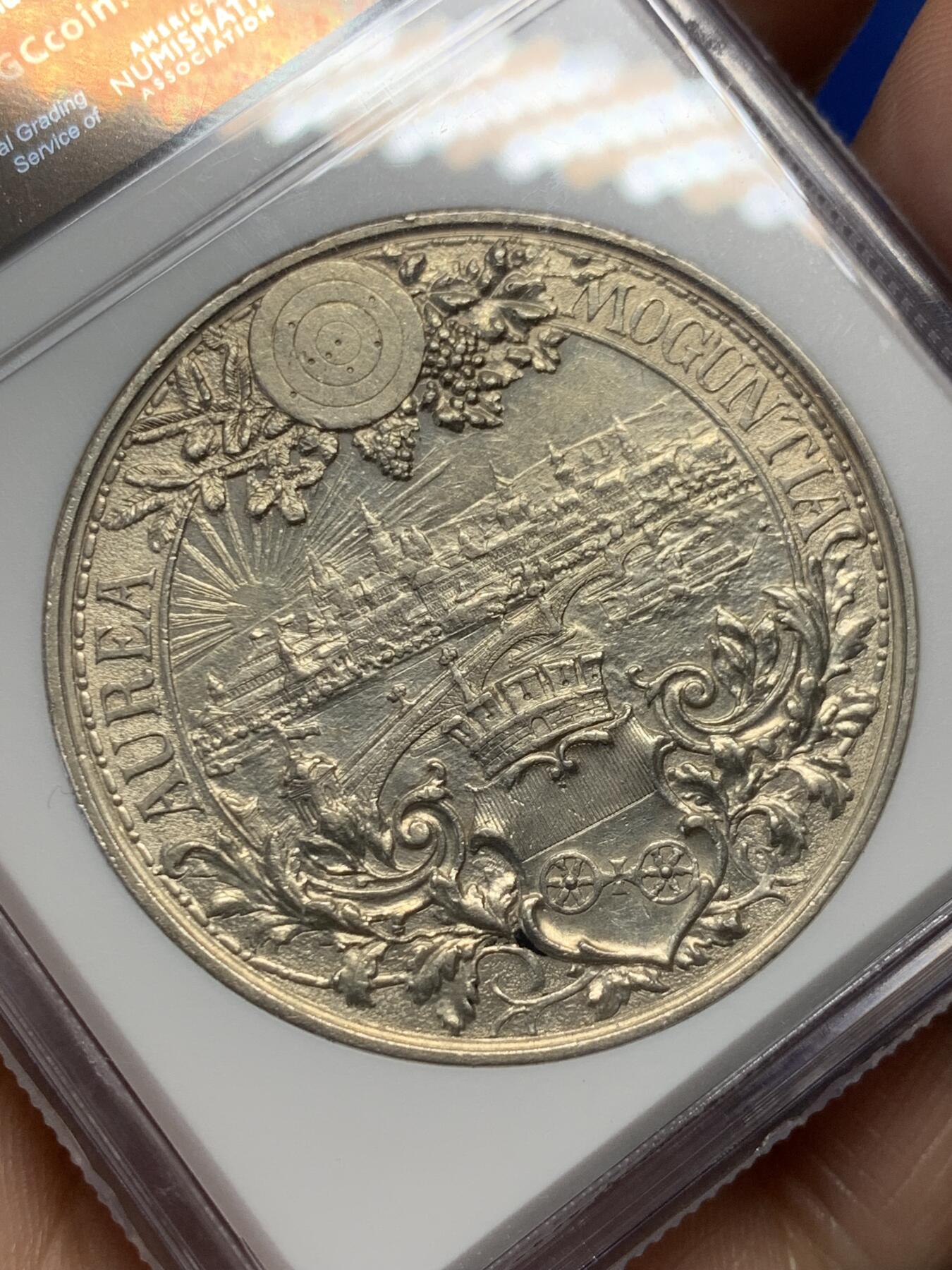 《竞宝斋》第377场 周日，周一 2场连拍 （全场包邮） NGC UNC 德国1894年美因茨射击节纪念银章