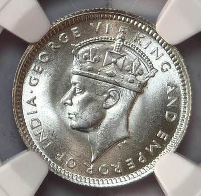 紫瑗钱币——第573期 - 马来亚 1943年 乔治六世 10分 银币 NGC MS65