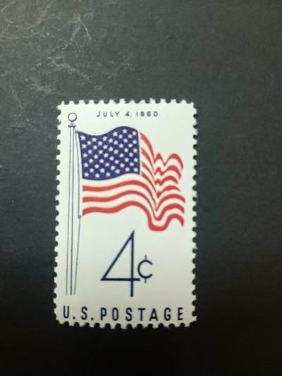 0拍押金0邮     美国上世纪60年代单枚套票 1960.7.4 ，国旗，纪念邮票，单枚成套，全新