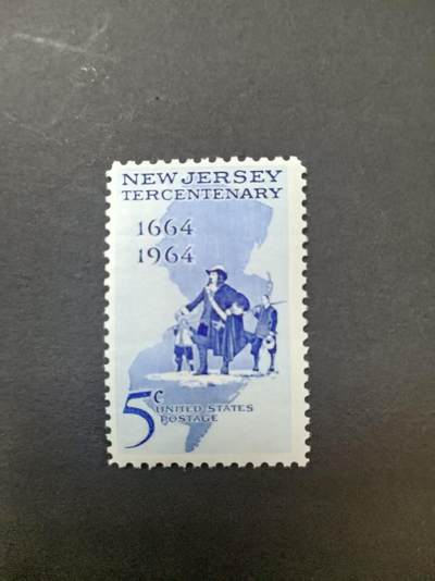0拍押金0邮     美国上世纪60年代单枚套票 1964.6.15 ，英国殖民新泽西300周年，纪念邮票，单枚成套，全新
