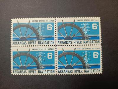 0拍押金0邮     美国上世纪60年代单枚套票 1968.10.1 ，阿肯色河商业通航，纪念邮票，单枚成套，四方联，全新
