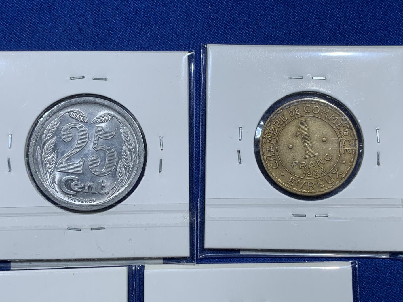 《竞宝斋》第377场 周日，周一 2场连拍 （全场包邮） 法国埃夫勒1921/22年四枚套代用币