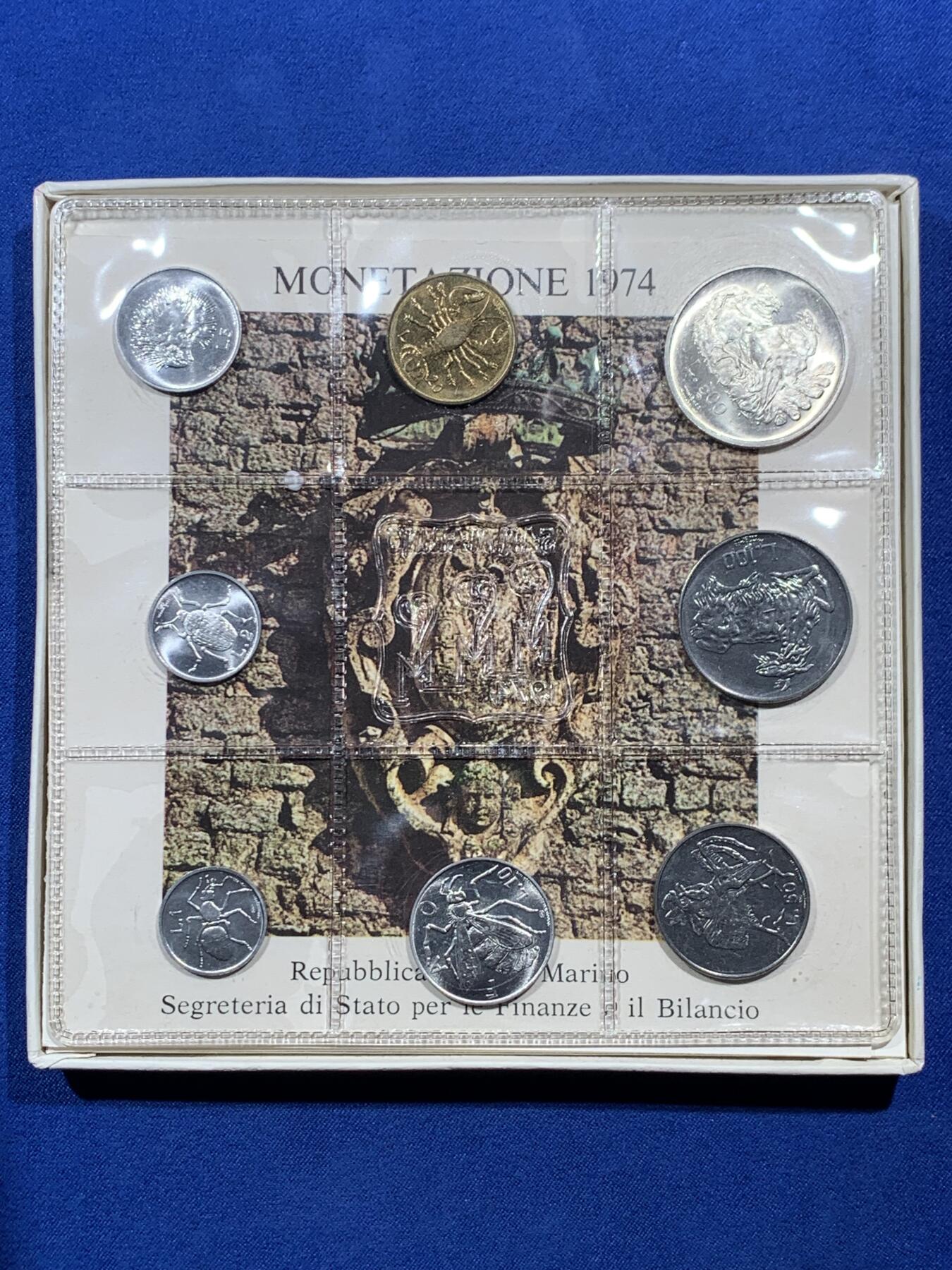 《竞宝斋》第377场 周日，周一 2场连拍 （全场包邮） 圣马力诺1974年官方封装套币 含500里拉银币 盒证全