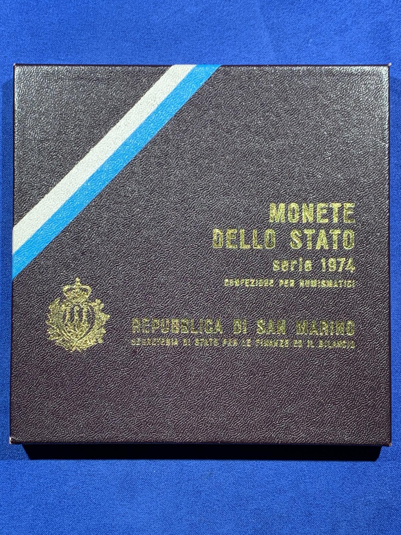 《竞宝斋》第377场 周日，周一 2场连拍 （全场包邮） 圣马力诺1974年官方封装套币 含500里拉银币 盒证全