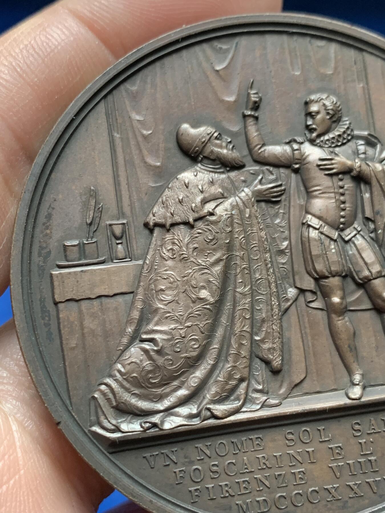 《竞宝斋》第377场 周日，周一 2场连拍 （全场包邮） 1827年意大利剧作家乔瓦尼·巴蒂斯塔·尼科里尼铜章，83.2g，55.6mm，Giuseppe Girometti雕刻，背面服饰雕刻精细！