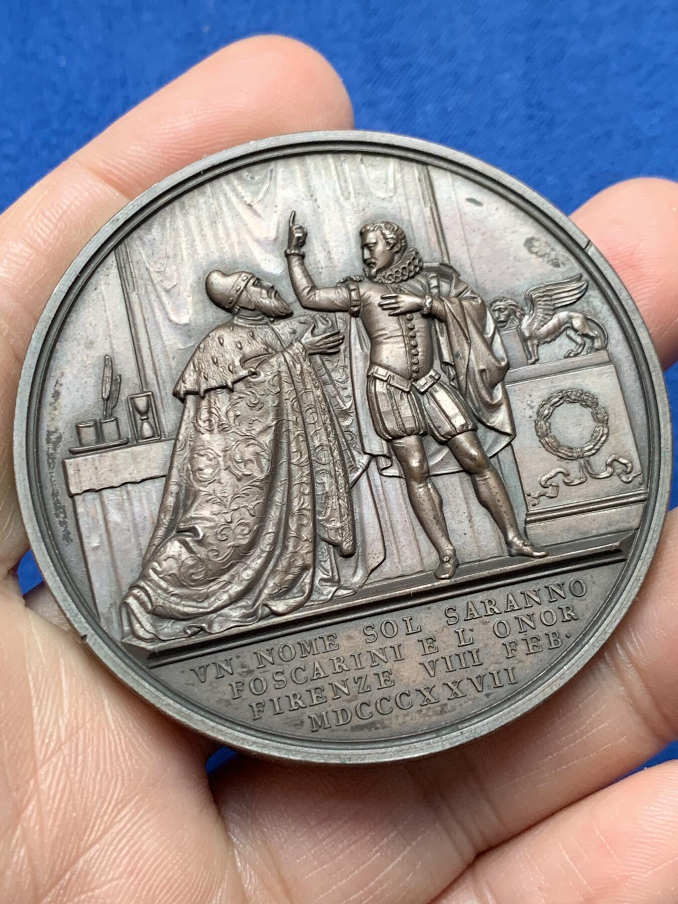 《竞宝斋》第377场 周日，周一 2场连拍 （全场包邮） 1827年意大利剧作家乔瓦尼·巴蒂斯塔·尼科里尼铜章，83.2g，55.6mm，Giuseppe Girometti雕刻，背面服饰雕刻精细！