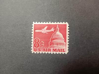 0拍押金0邮     美国上世纪60年代单枚套票 1962.12.5 ，飞经国会大厦，航空邮票，单枚成套，全新
