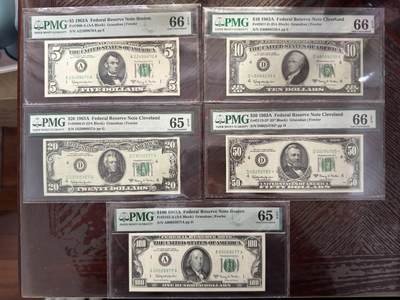 Gem UNC 美国纸币 1963年A版 5-10-20-50-100美元纸币 一套 不单卖 - Gem UNC 美国纸币 1963年A版 5-10-20-50-100美元纸币 一套 不单卖