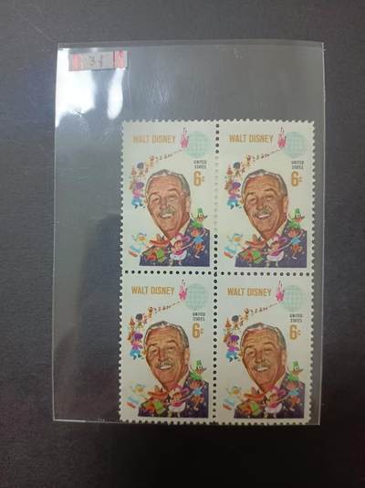 0拍押金0邮     美国上世纪60年代单枚套票 - 1968.9.11 ，制片人、漫画家米老鼠创始者沃尔特·迪斯尼，纪念邮票，单枚成套，四方联，全新