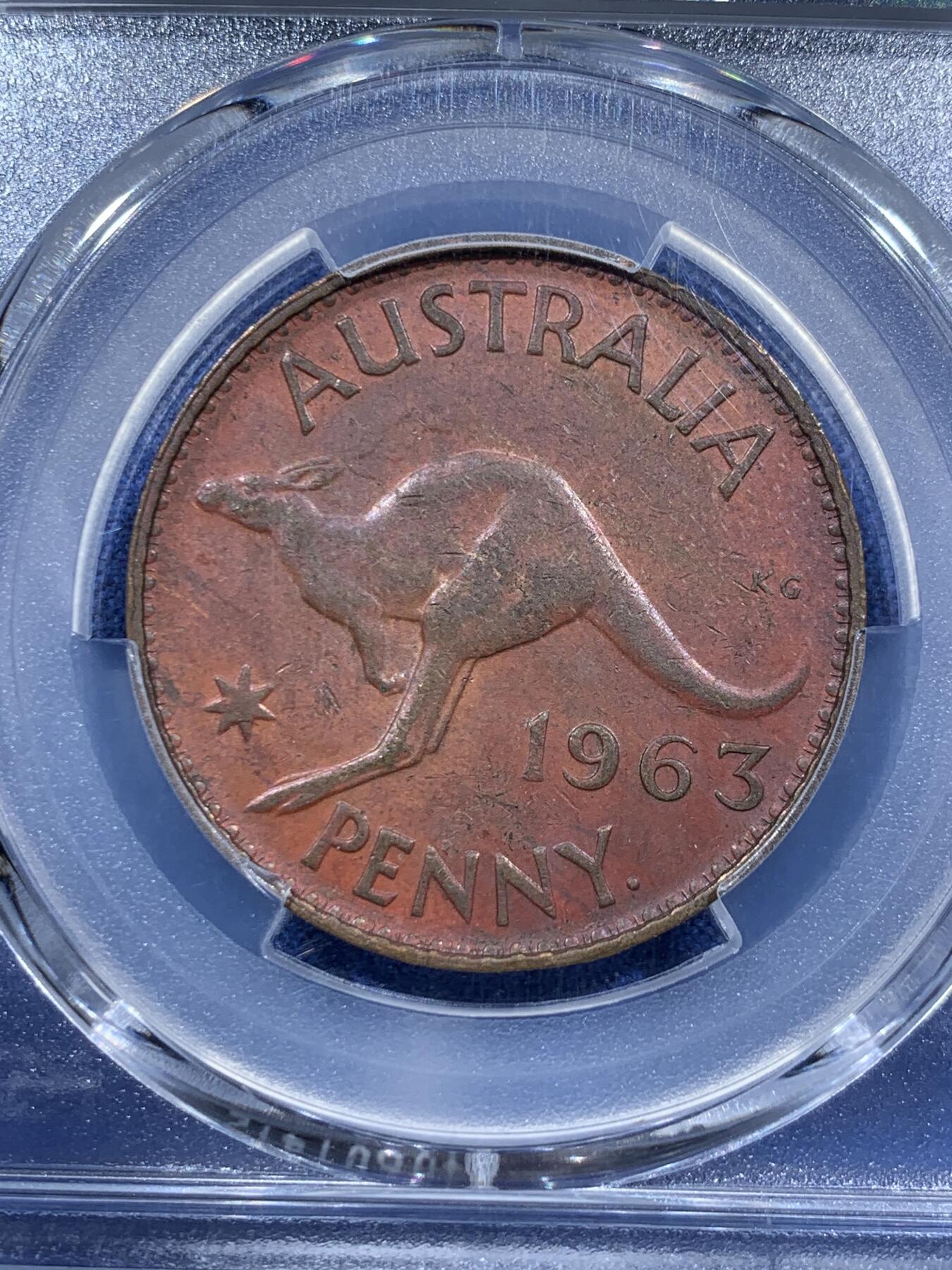 《竞宝斋》第377场 周日，周一 2场连拍 （全场包邮） 两枚一组 PCGS MS62BN/UNCD 澳大利亚1964半便士+1963一便士 袋鼠铜币 深打美品 严评状态