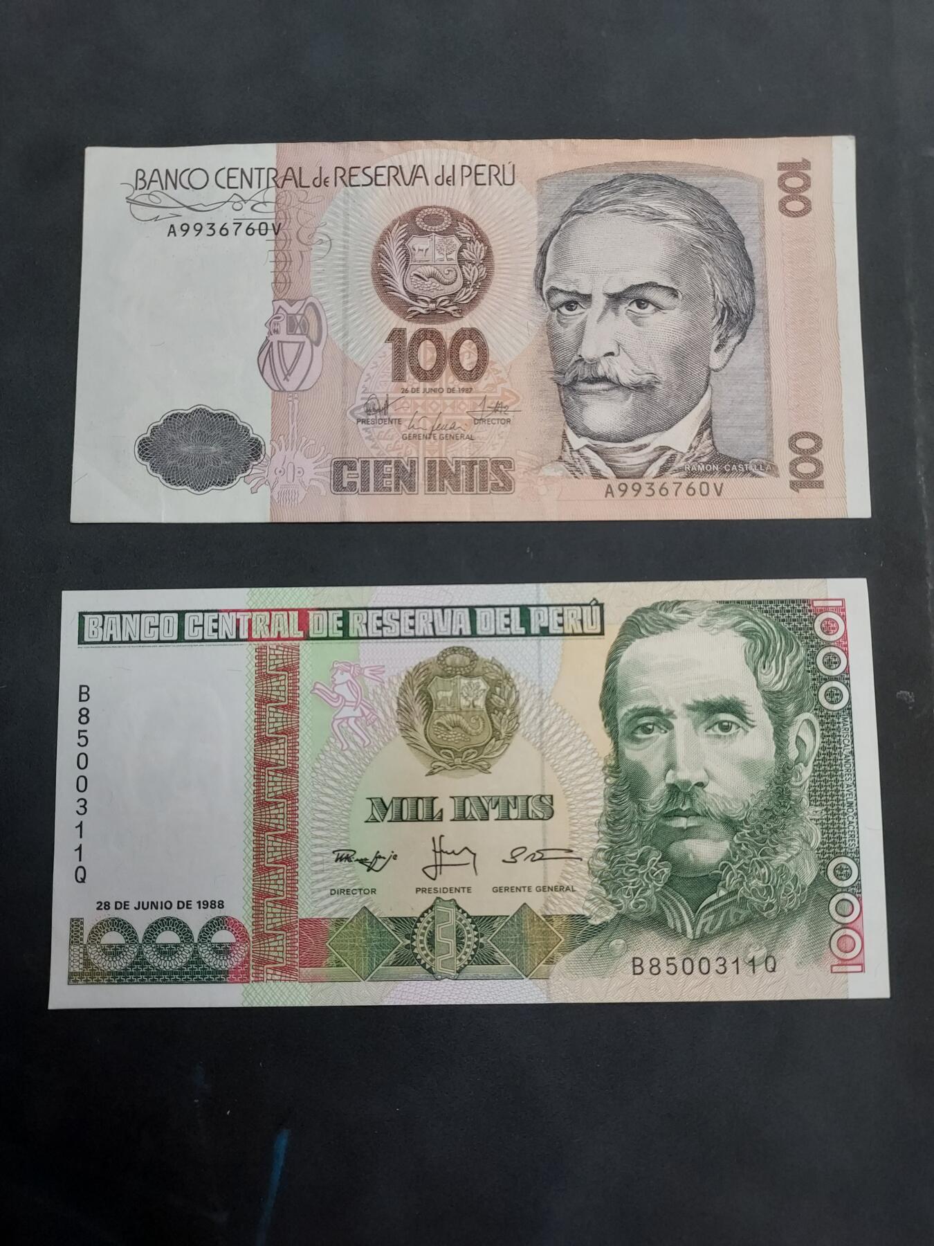 博彦收藏 5月7日 8点钱币专场 秘鲁纸币2张 1000UNC / 100 EF9品左右