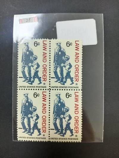 0拍押金0邮     美国上世纪60年代单枚套票 1968.5.17 ，警察——保护着和朋友﹒遵守法律与秩序，纪念邮票，单枚成套，四方联，全新
