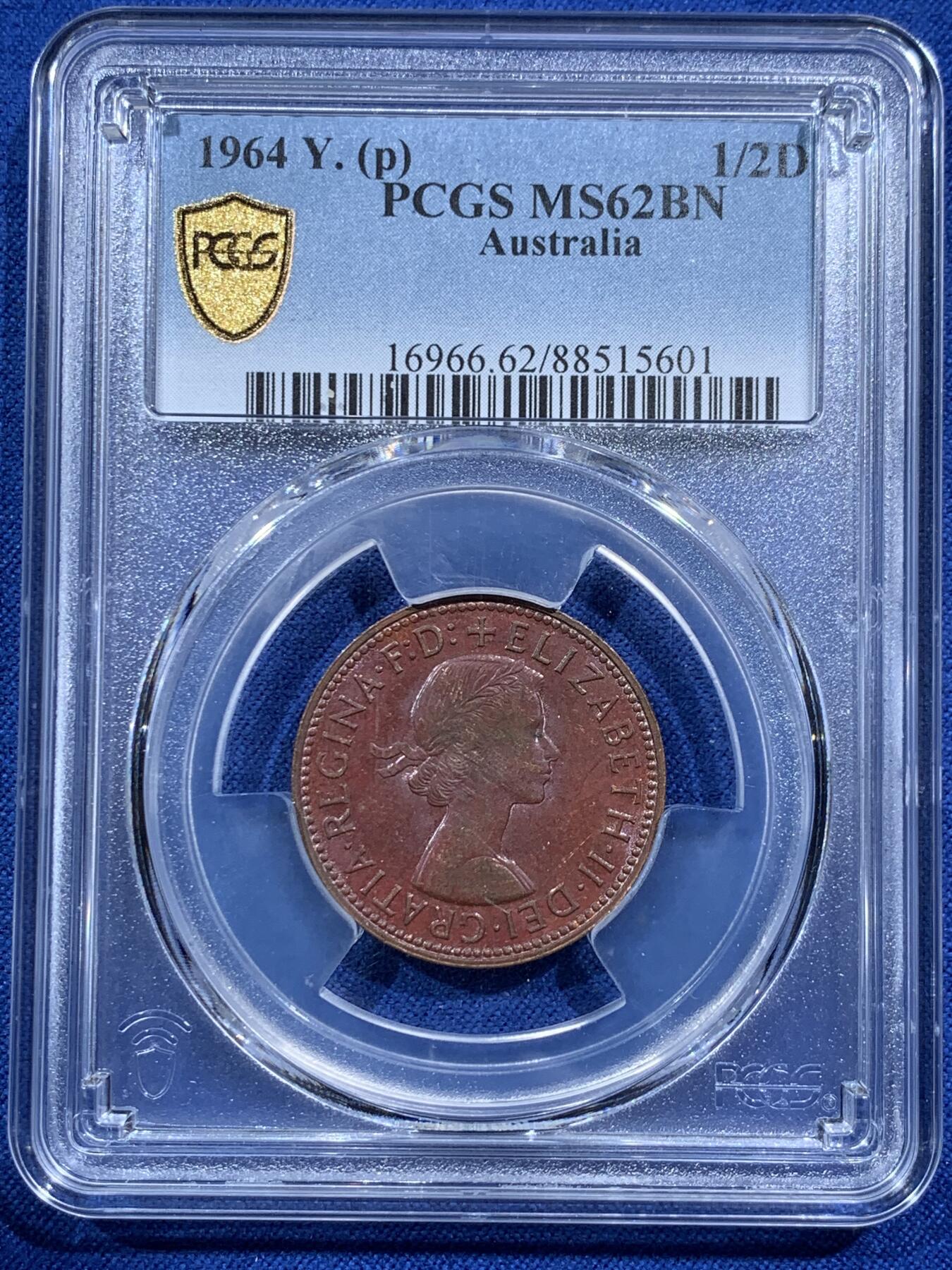《竞宝斋》第377场 周日，周一 2场连拍 （全场包邮） 两枚一组 PCGS MS62BN/UNCD 澳大利亚1964半便士+1963一便士 袋鼠铜币 深打美品 严评状态