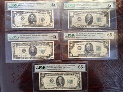 Gem UNC 美国纸币 1950年正版 5-10-20-50-100美元纸币 一套 不单卖 - Gem UNC 美国纸币 1950年正版 5-10-20-50-100美元纸币 一套 不单卖