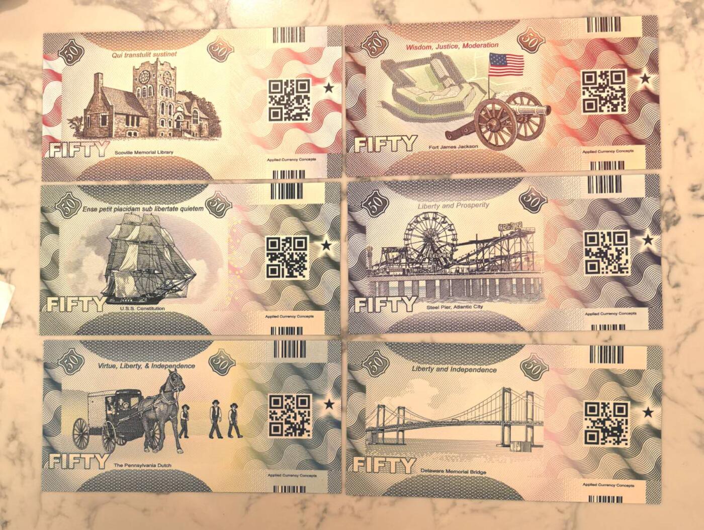 北京马甸外国币专卖第139期，外国币纸币专场，陆续上拍，欢迎关注 美国50州塑料纪念钞 6張全新（非流通货币）