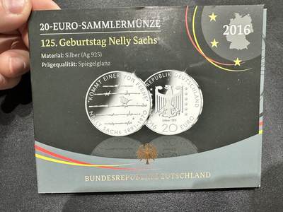 《外钞收藏家》第五百一十八期（本期品目琳琅场）（长期征集拍品欢迎联系） - 双色花园-德国2016年耐莉·萨克斯诞辰125周年-20E精制纪念银币