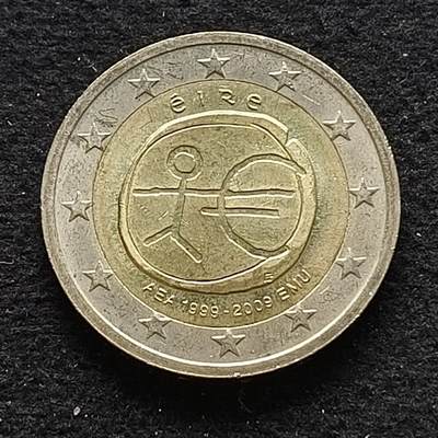 0起1加再包邮-纯粹捡漏拍-423散币银币场 - 爱尔兰2009年2欧元欧洲货币联盟成立10周年双色纪念币