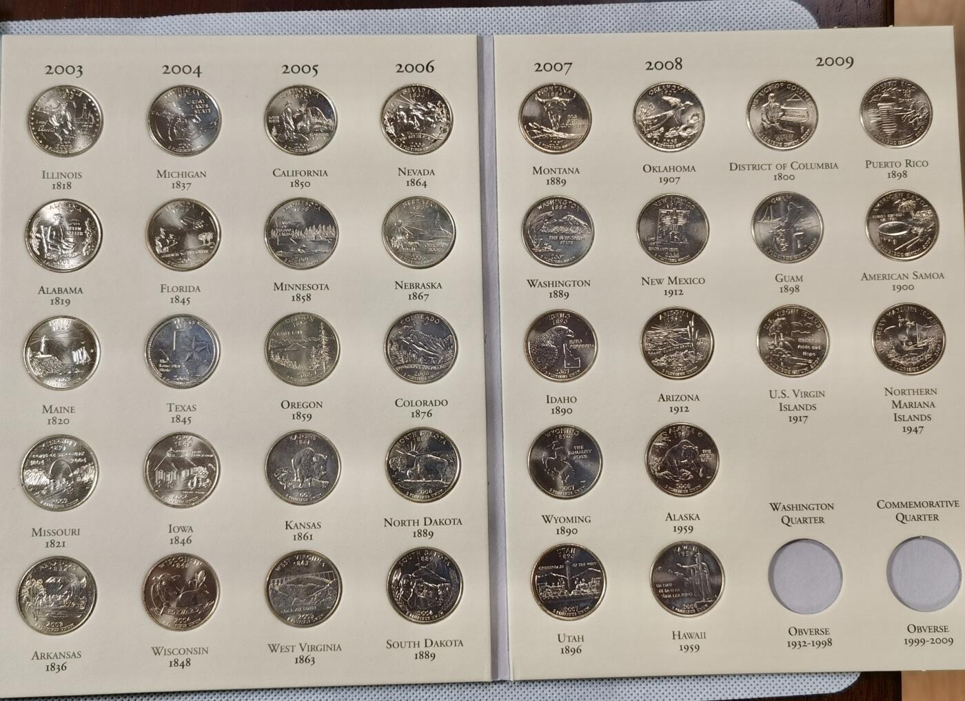  甄臻铺-世界币章拍卖（第15期）套币，现代银币专场。送拍享返佣金等优惠多多 美国50州及海外属地四分之一美元纪念币，56枚全，原光品相（D、P厂）两本一起，两本一共112枚