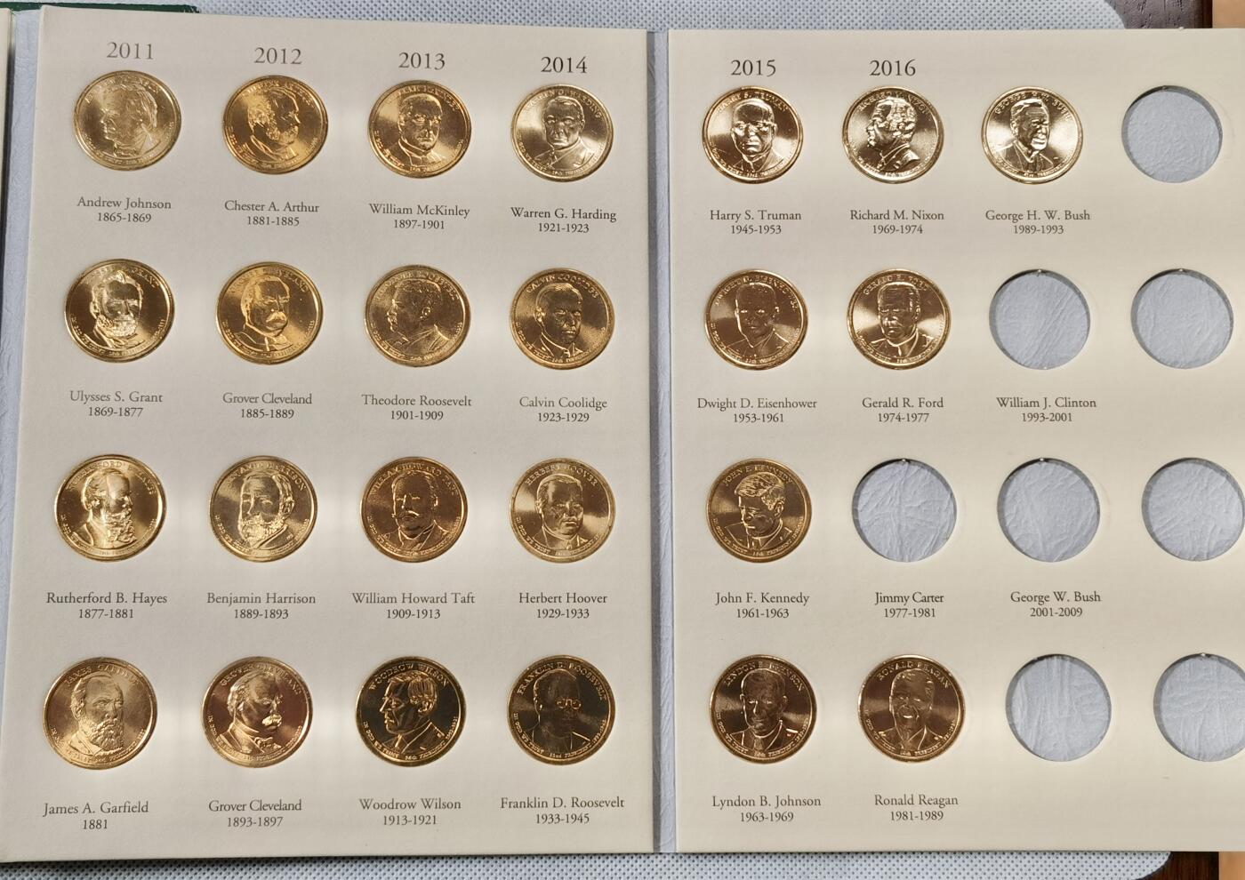  甄臻铺-世界币章拍卖（第15期）套币，现代银币专场。送拍享返佣金等优惠多多 美国总统1美元纪念币40枚，原光品相（D、P厂）两本一起，两本一共80枚（80美元）