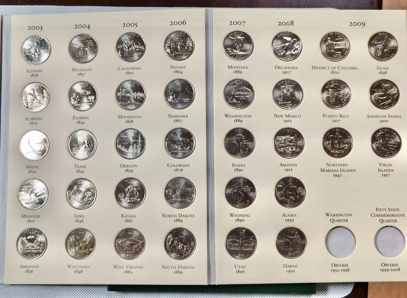  甄臻铺-世界币章拍卖（第15期）套币，现代银币专场。送拍享返佣金等优惠多多 美国50州及海外属地四分之一美元纪念币，56枚全，原光品相（D、P厂）两本一起，两本一共112枚