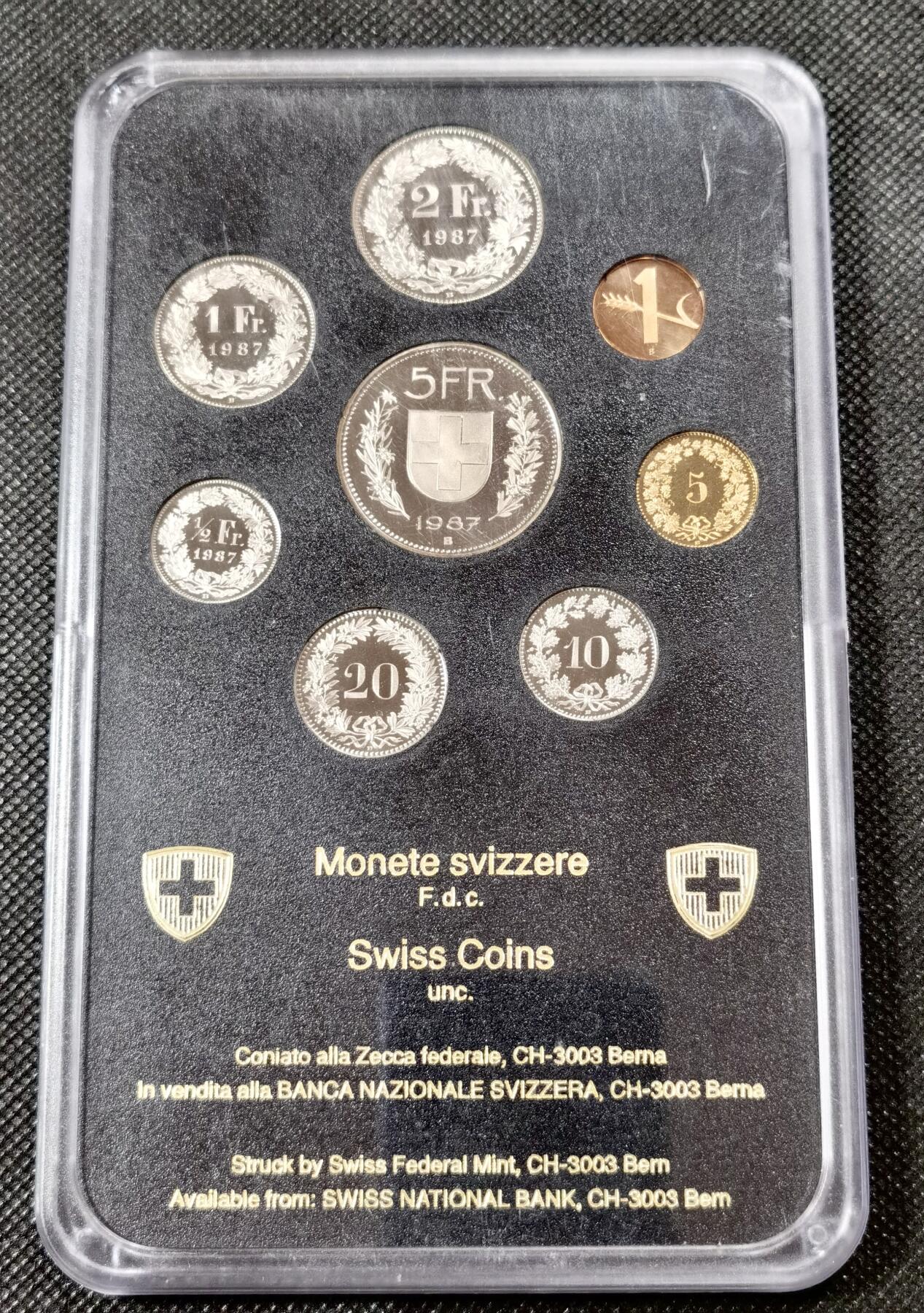  甄臻铺-世界币章拍卖（第15期）套币，现代银币专场。送拍享返佣金等优惠多多 瑞士1987年8枚官方精制套币PL