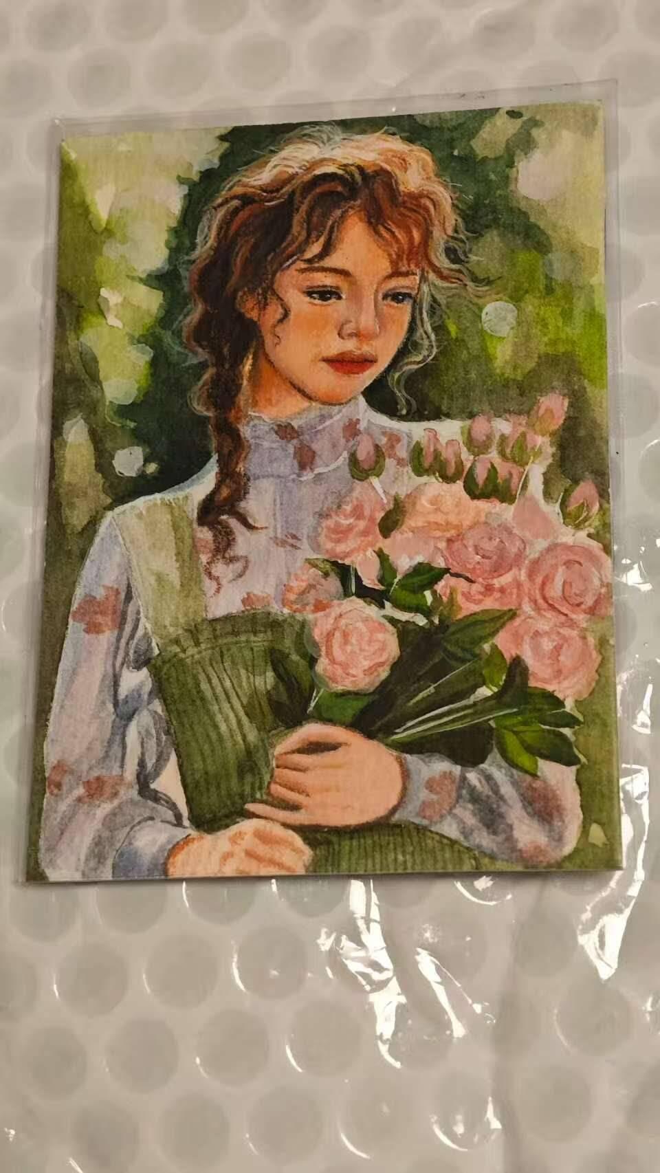 龙虎卡牌第IIIXV场 （无佣金，满120包邮，欢迎送拍） 【手绘】捧花女孩 画师：樱桃  1/1