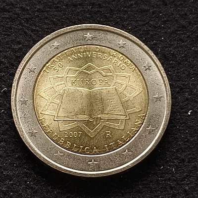 0起1加再包邮-纯粹捡漏拍-423散币银币场 - 意大利2007年2欧元《罗马条约》50周年双色纪念币