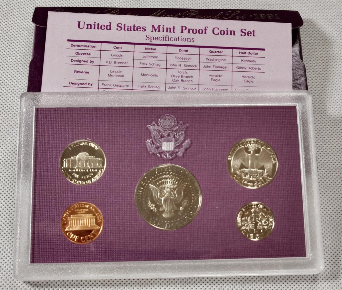  甄臻铺-世界币章拍卖（第15期）套币，现代银币专场。送拍享返佣金等优惠多多 美国1991年盒装精制套币，几乎未氧化