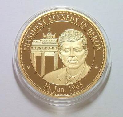 联邦德国美国总统肯尼迪访德+州徽 高浮雕精制大镀金章 40MM - 联邦德国美国总统肯尼迪访德+州徽 高浮雕精制大镀金章 40MM