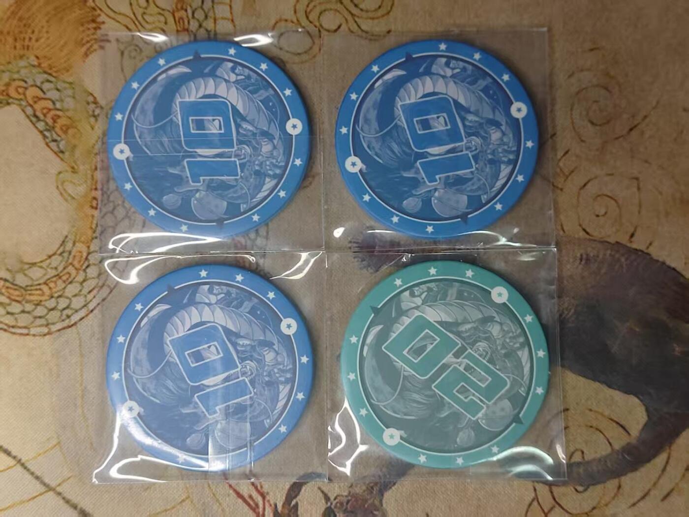 龙虎卡牌第IIIXV场 （无佣金，满120包邮，欢迎送拍） 七龙珠陶瓷币4枚（10分3枚  20分1枚）
