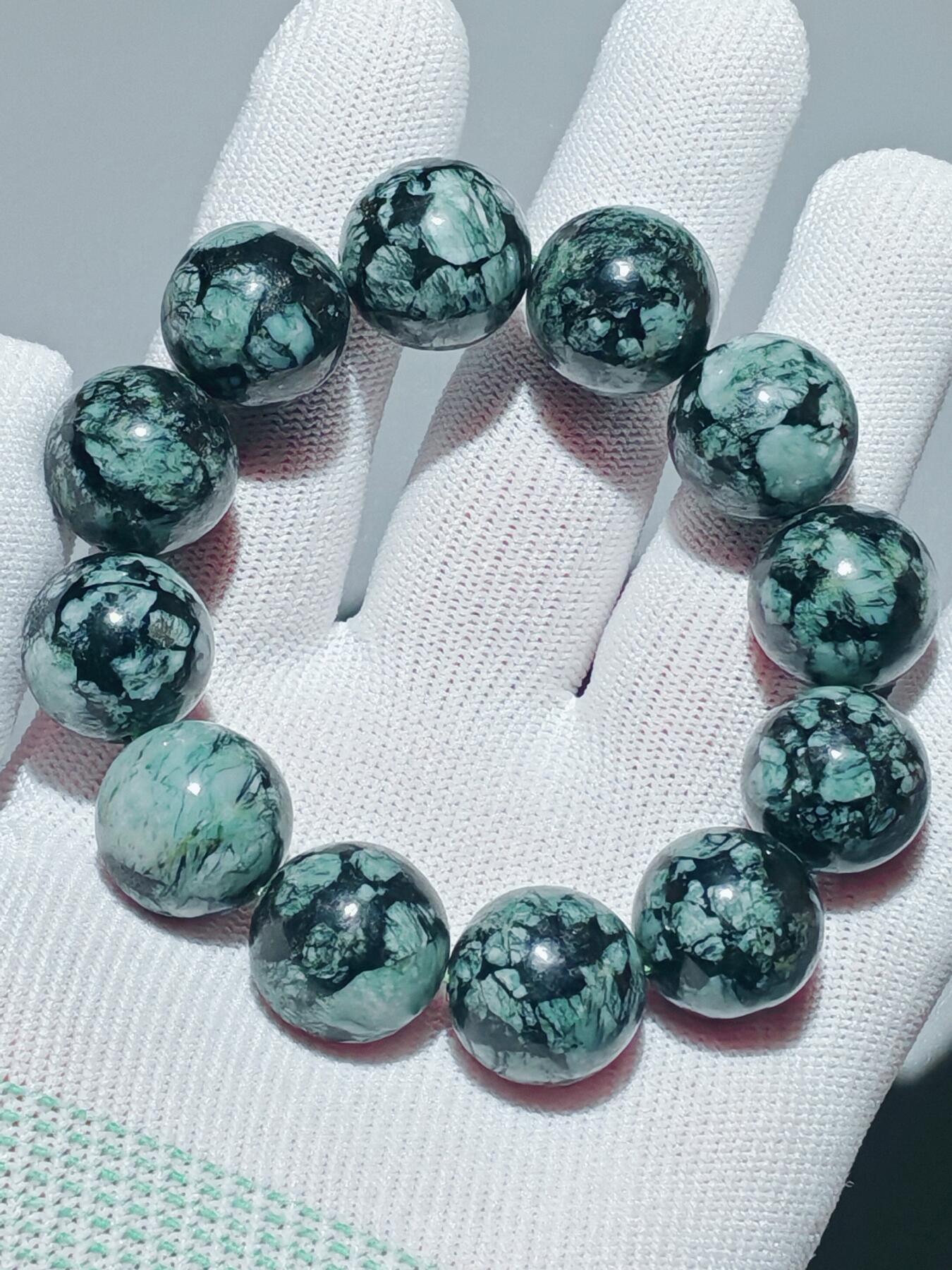 ❤️精品画面石中磁性墨纹玉化手串(26067)