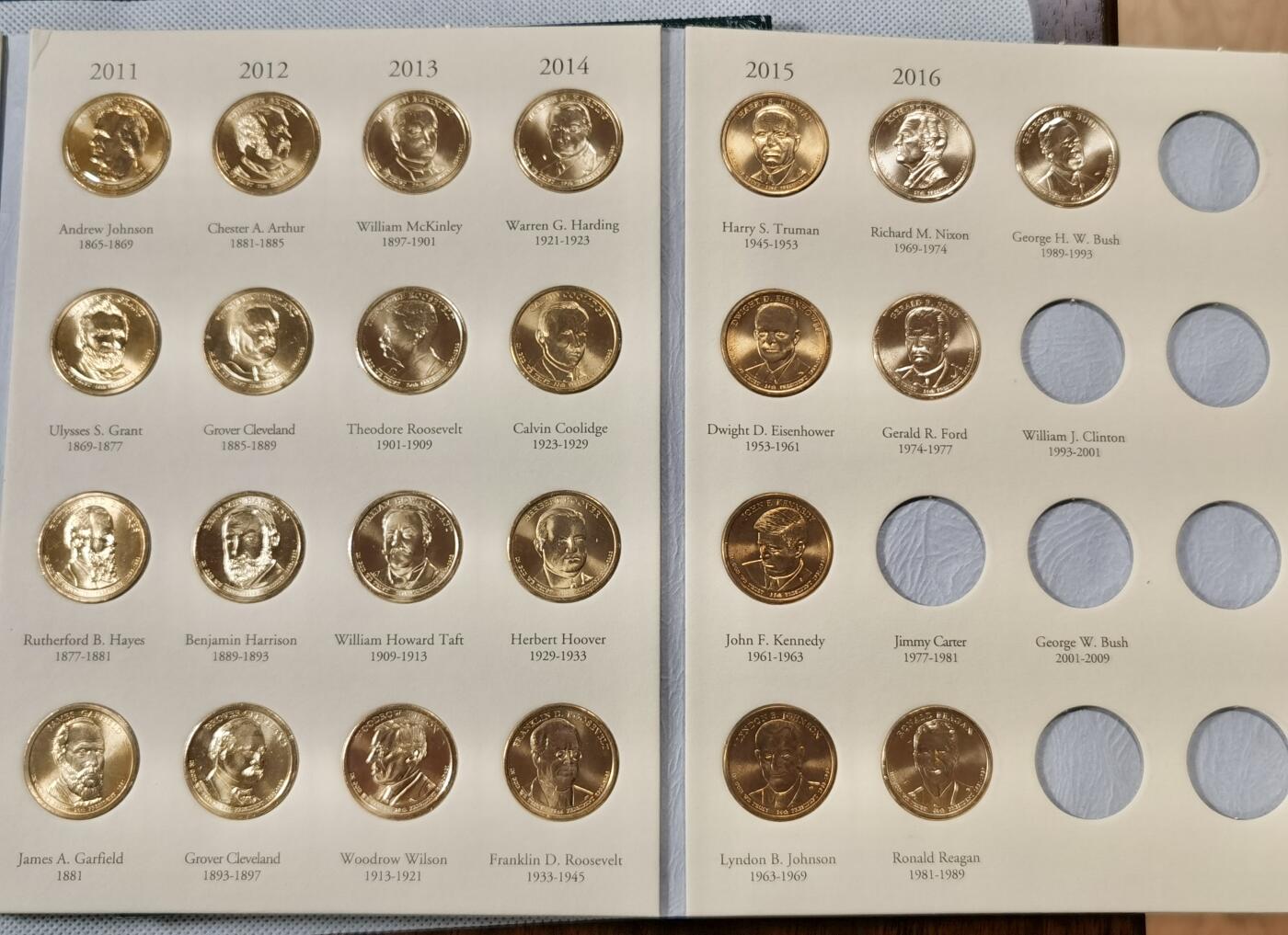  甄臻铺-世界币章拍卖（第15期）套币，现代银币专场。送拍享返佣金等优惠多多 美国总统1美元纪念币40枚，原光品相（D、P厂）两本一起，两本一共80枚（80美元）