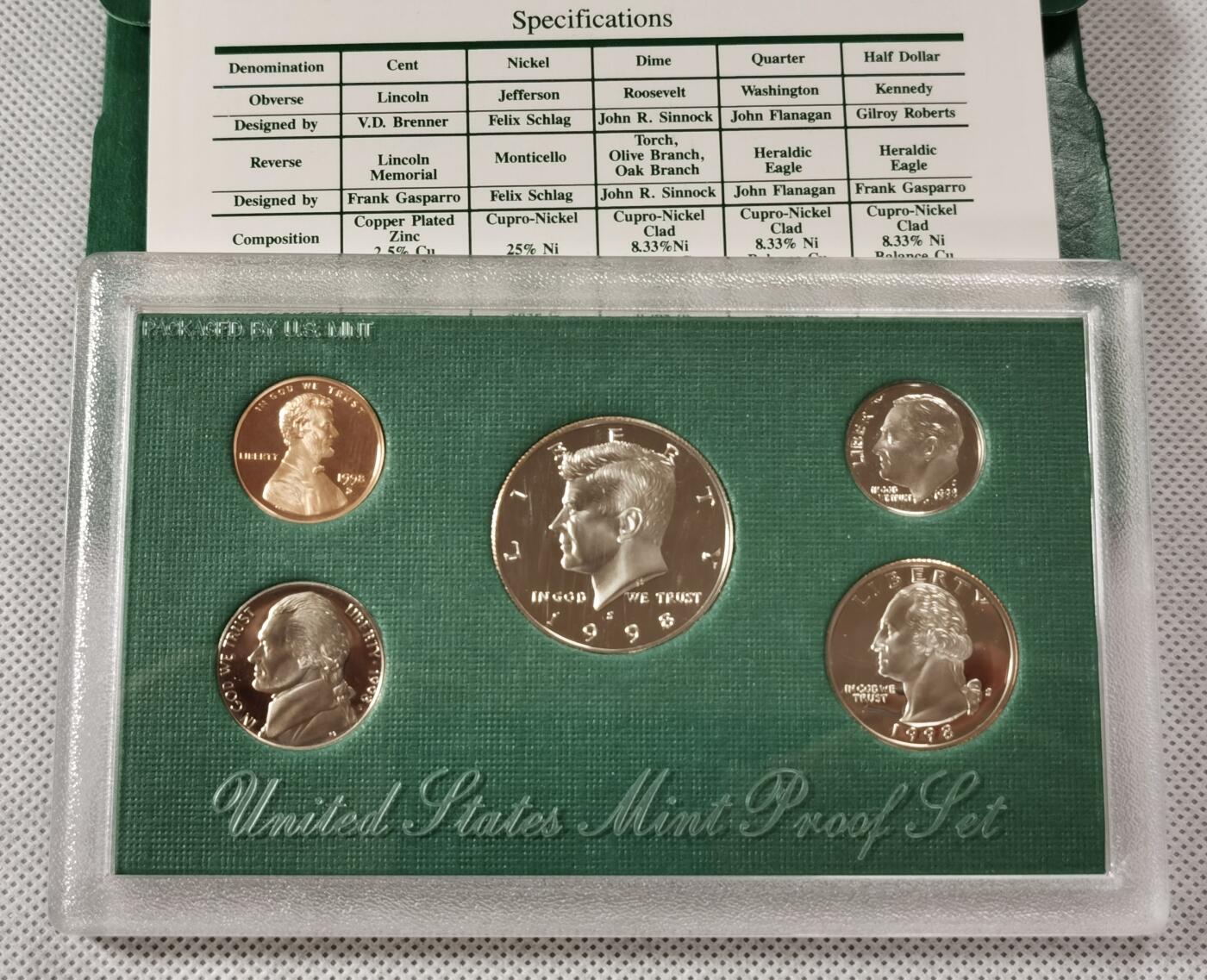  甄臻铺-世界币章拍卖（第15期）套币，现代银币专场。送拍享返佣金等优惠多多 美国1998年盒装精制套币，几乎未氧化