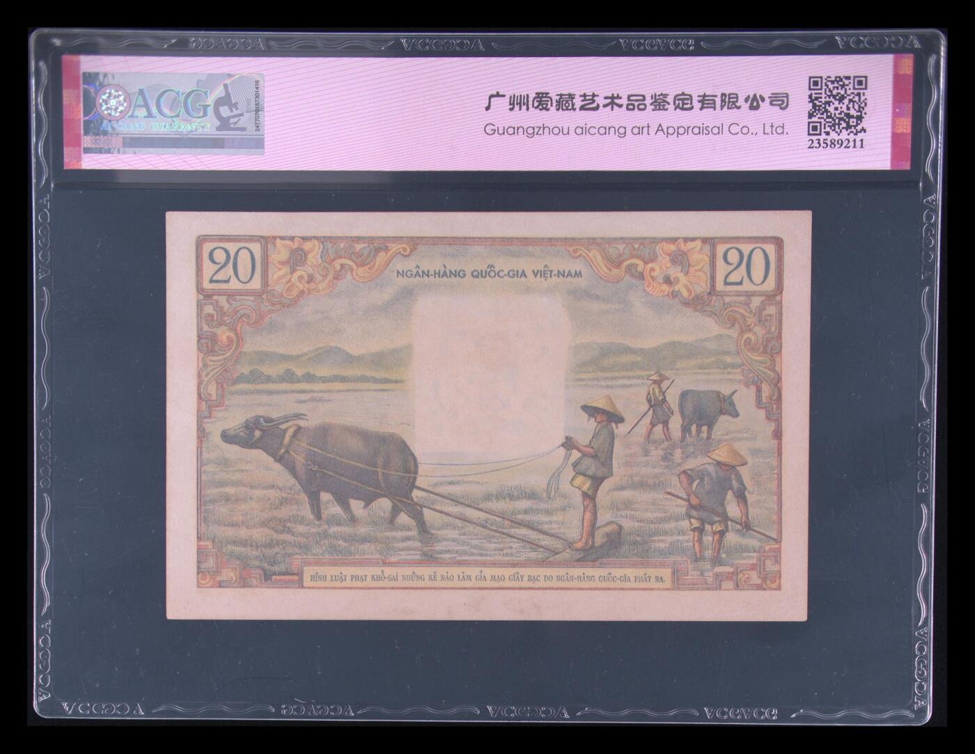 南越1956年20盾香蕉树经典珍稀纸币
