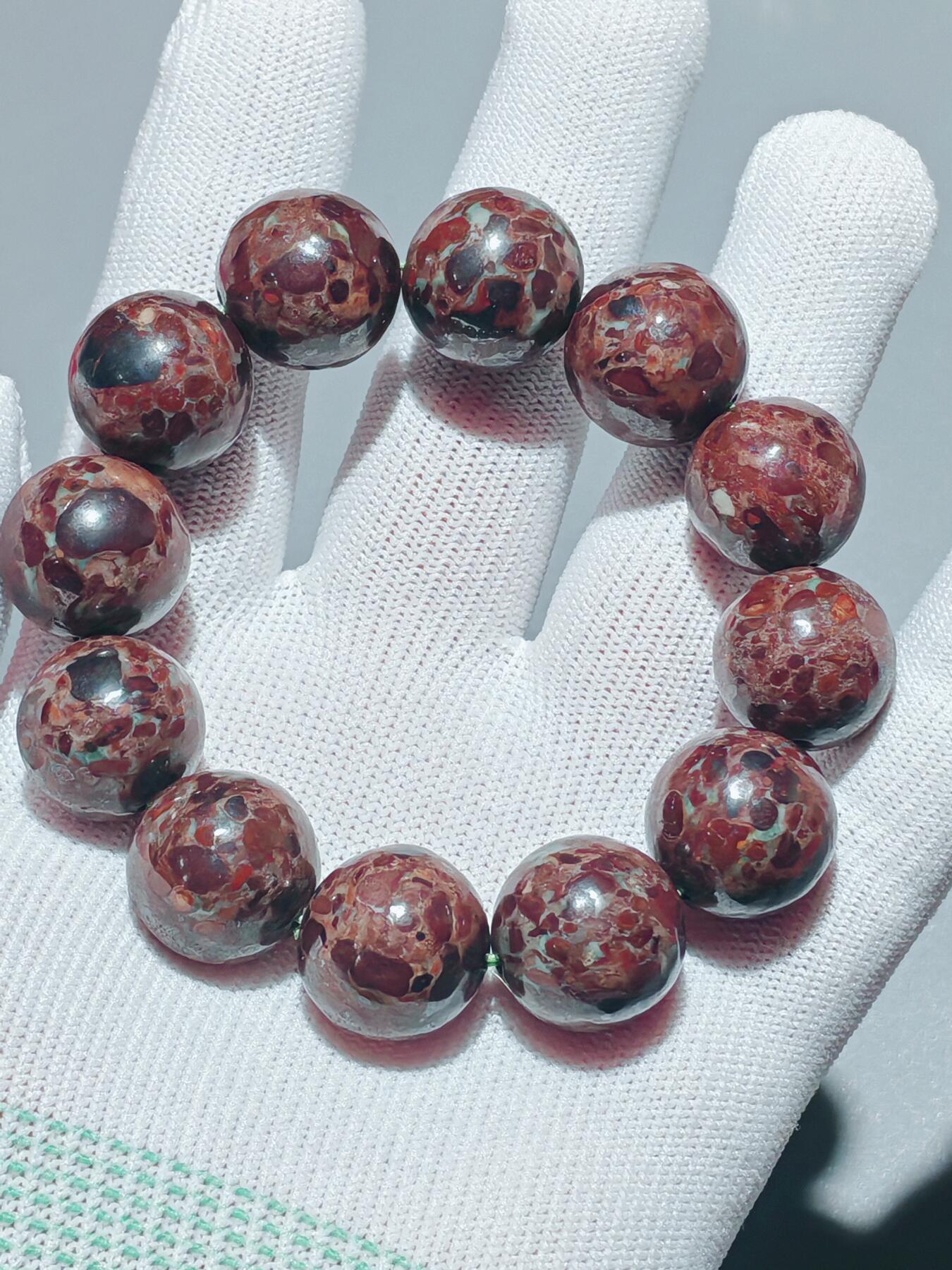 ❤️精品画面石天宝球粒带玉化手串(25067) 尺寸17mm,12颗,113克
