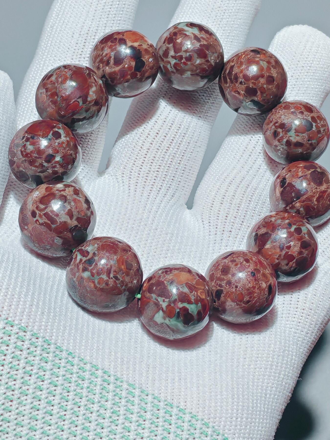 ❤️精品画面石天宝球粒带玉化手串(25067) 尺寸17mm,12颗,113克