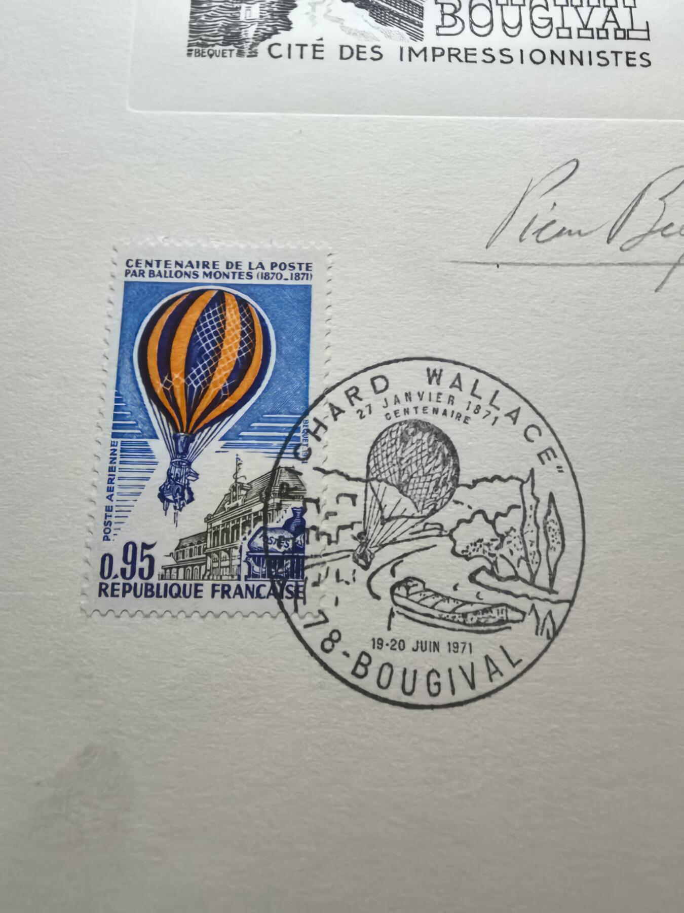 联合阁邮币社™ ——“精品多国邮品” 法国1971年 战时的巴黎气球邮件 雕刻版 样板(带雕刻家签名)