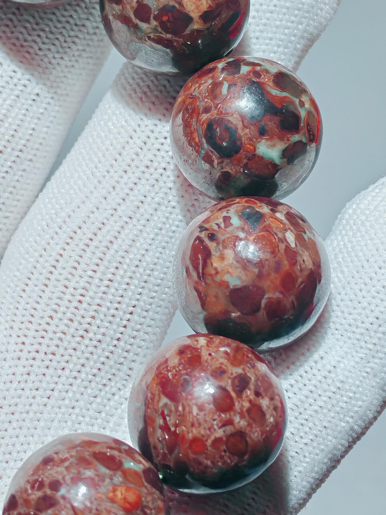 ❤️精品画面石天宝球粒带玉化手串(25067) 尺寸17mm,12颗,113克