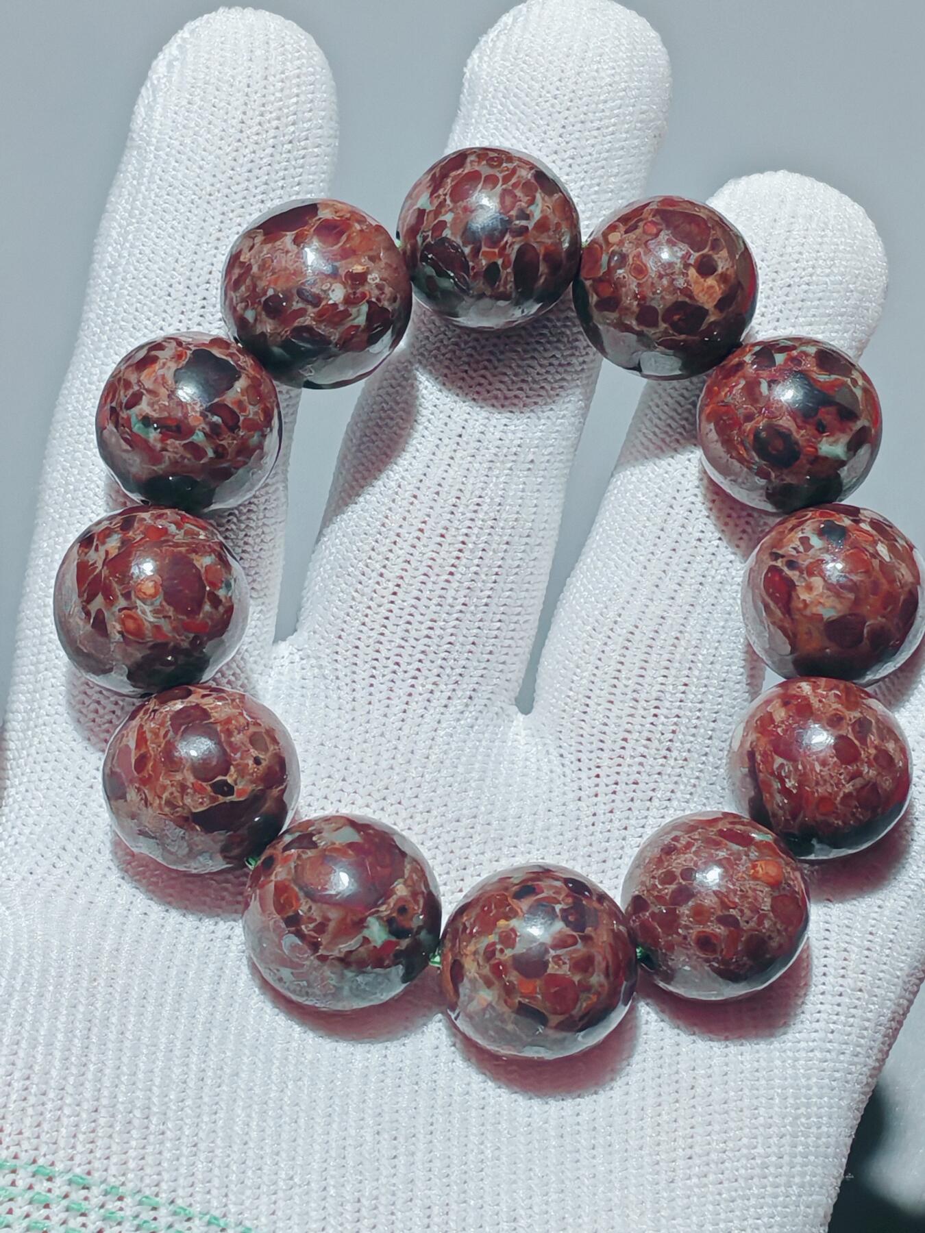 ❤️精品画面石天宝球粒带玉化手串(25067) 尺寸17mm,12颗,113克